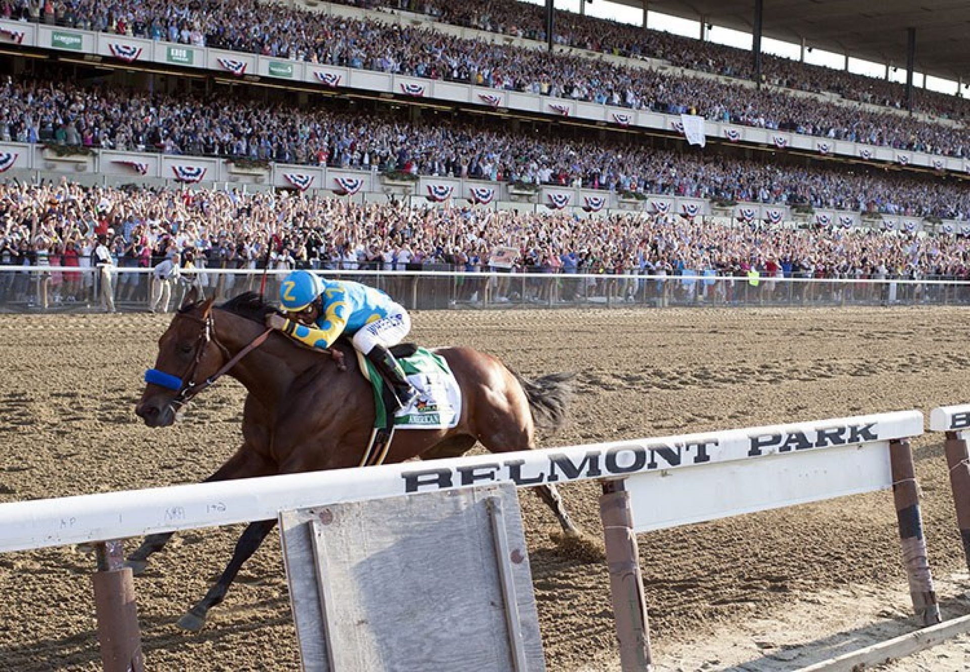 American Pharoah winning the Belmont Stakes