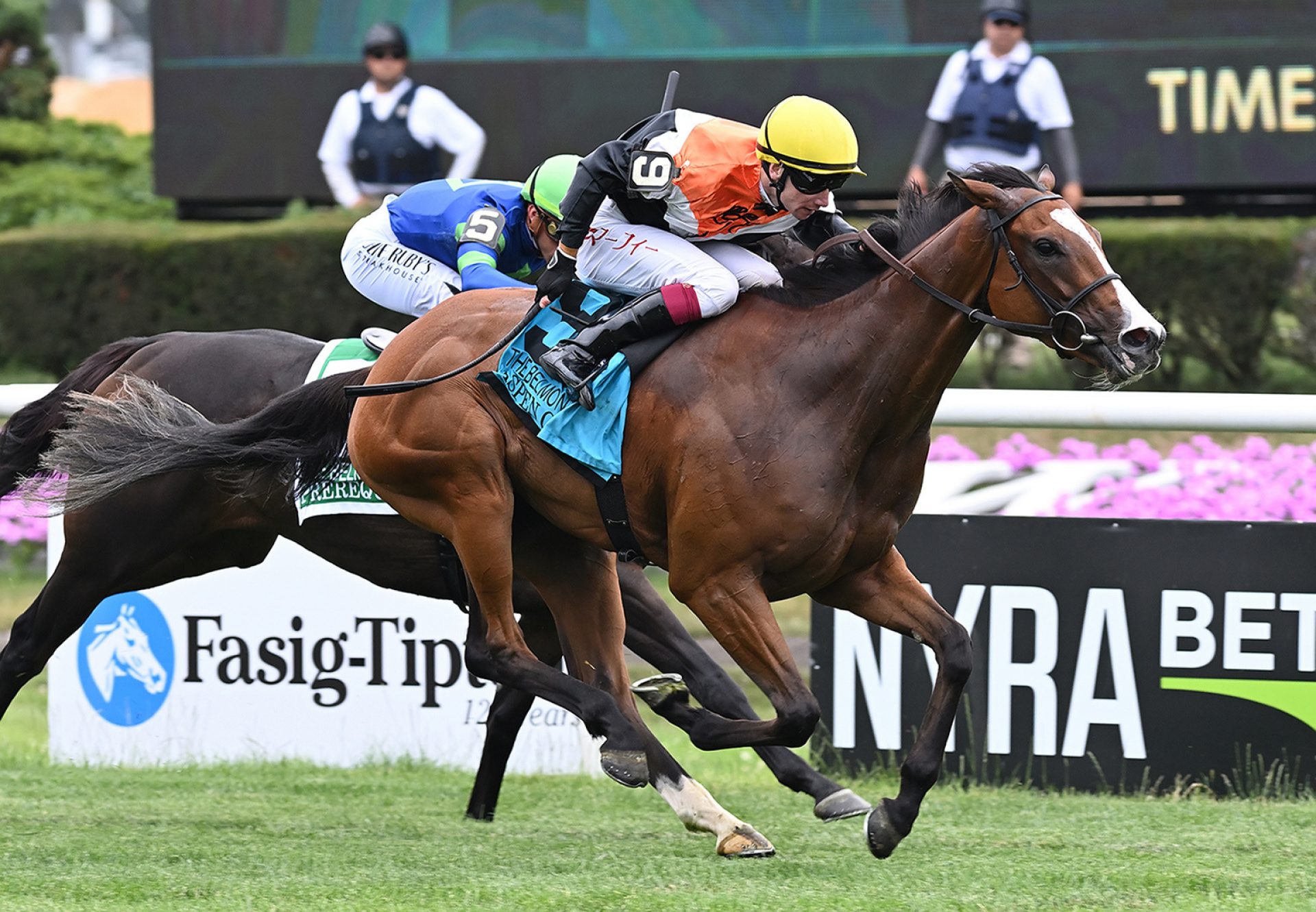 Aspen Grove (Justify) wins the Gr.1 Belmont Oaks at Belmont Park