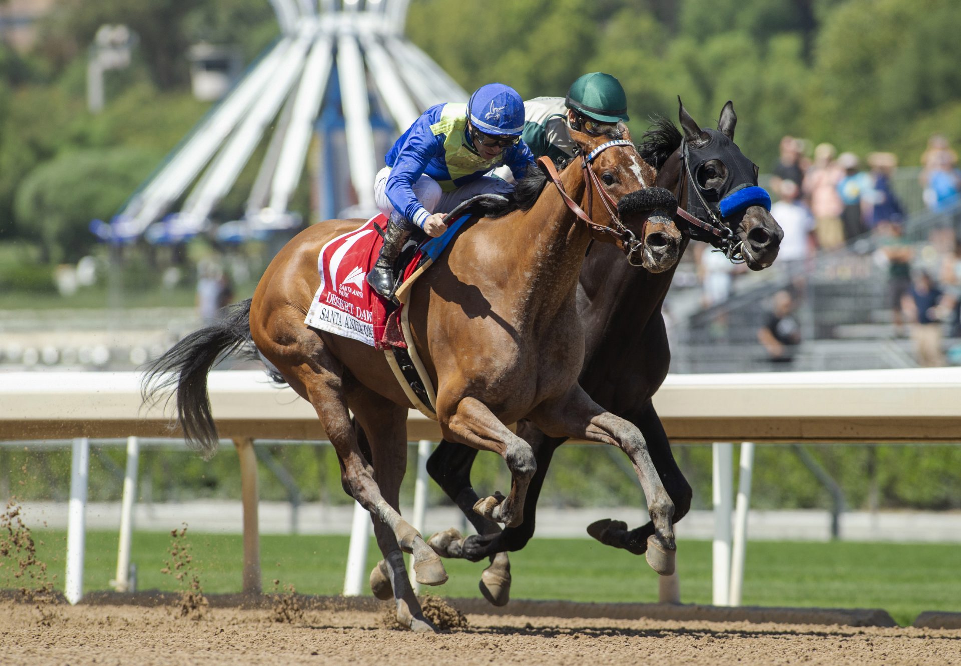 Desert Dawn (Cupid) winning the Gr.2 Santa Anita Oaks at Santa Anita