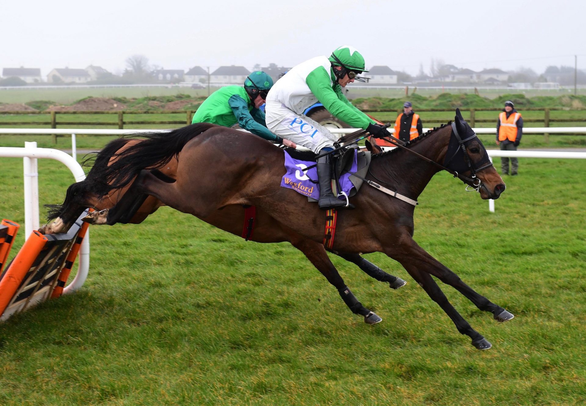 Getaway Gorgeous (Getaway) wins the Mares Maiden Hurdle at Wexford