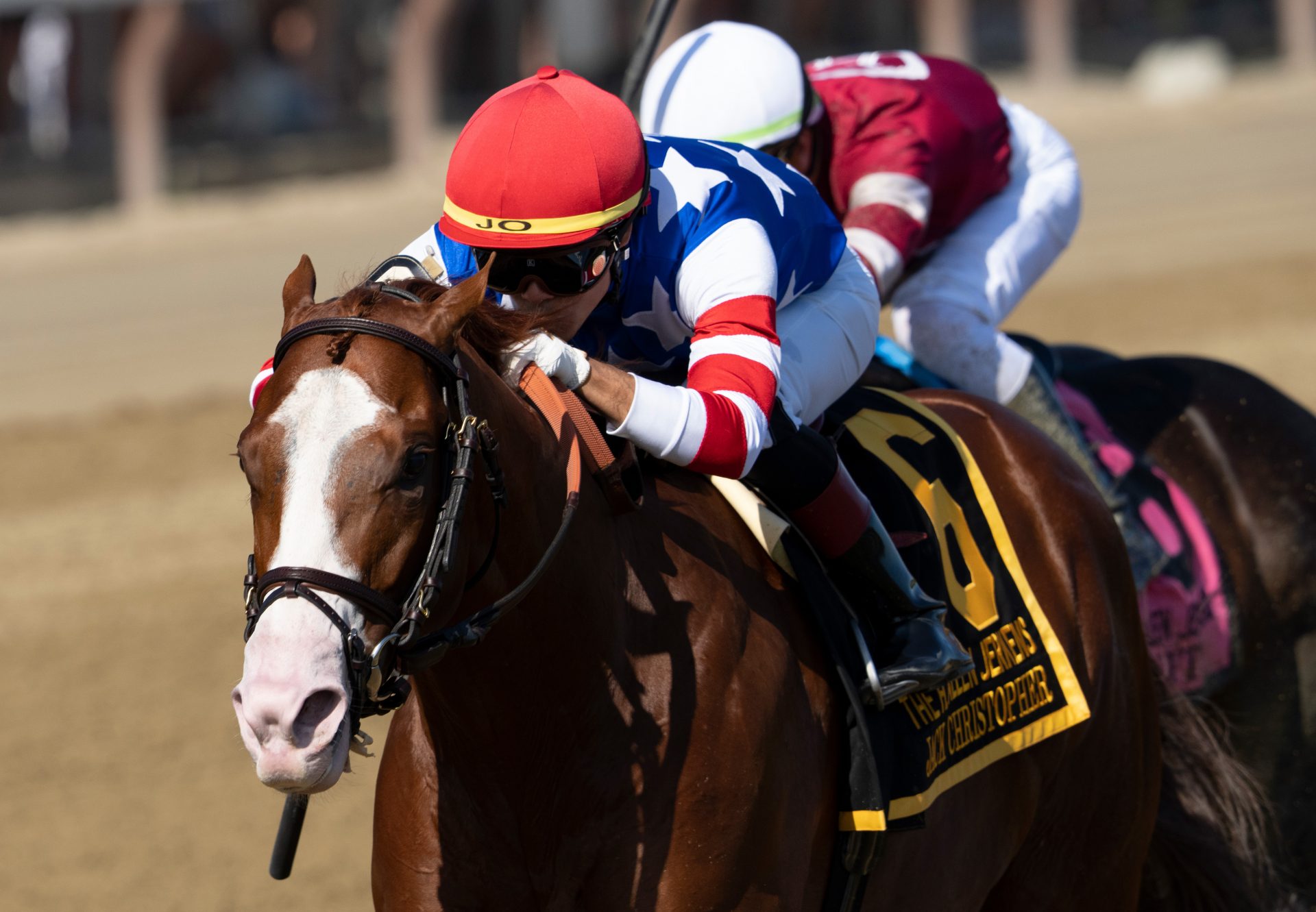 Jack Christopher (Munnings) winning the Gr.1 Allen Jerkins Stakes at Saratoga