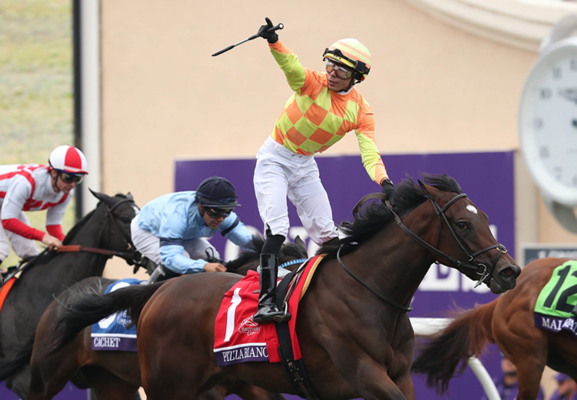 Pizza Bianca (Fastnet Rock) winning the Gr.1 Breeders' Cup Juvenile Fillies Turf at Del Mar