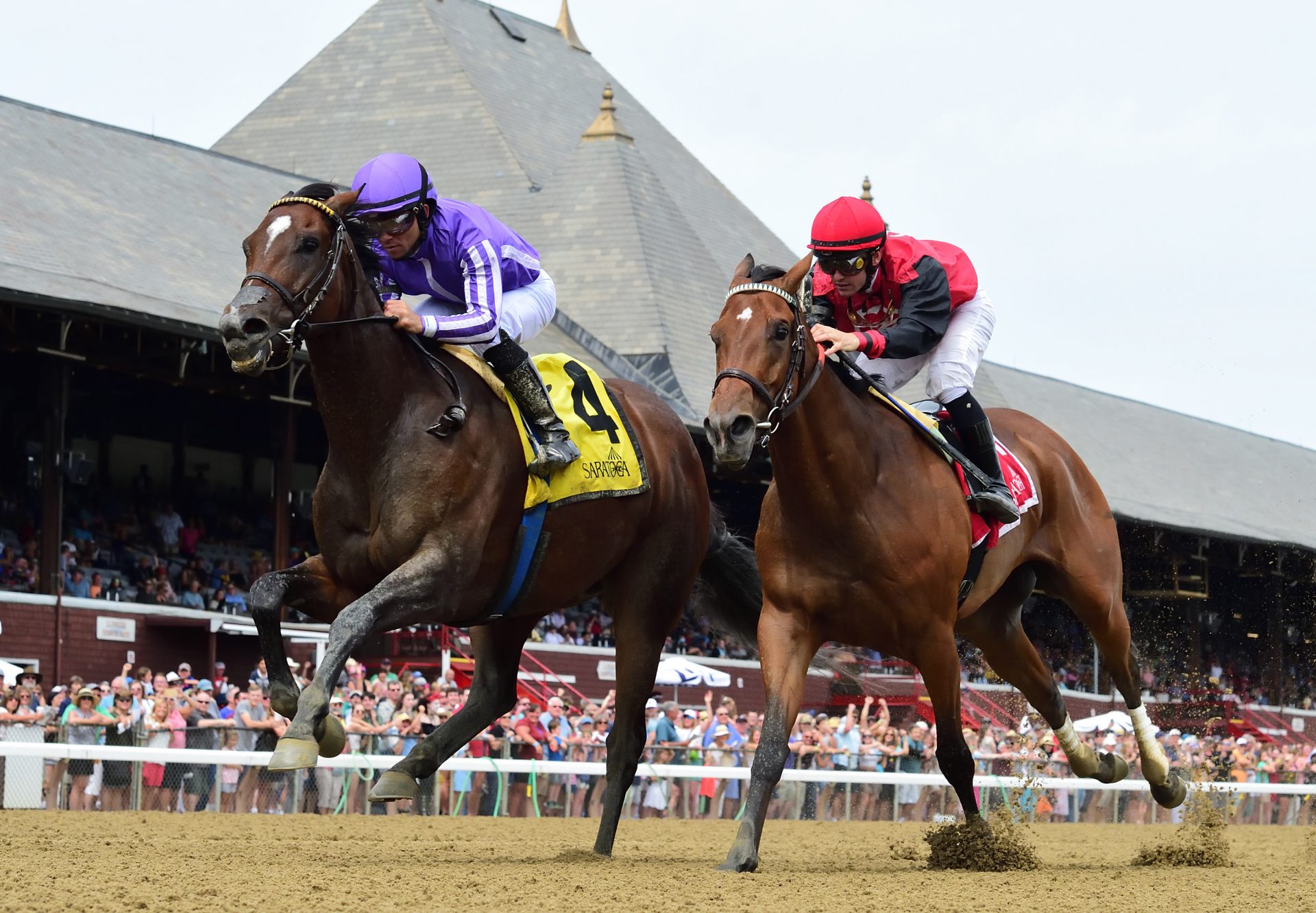 Kimari (Munnings) winning the Gr.2 Honorable Miss H'cap at Saratoga