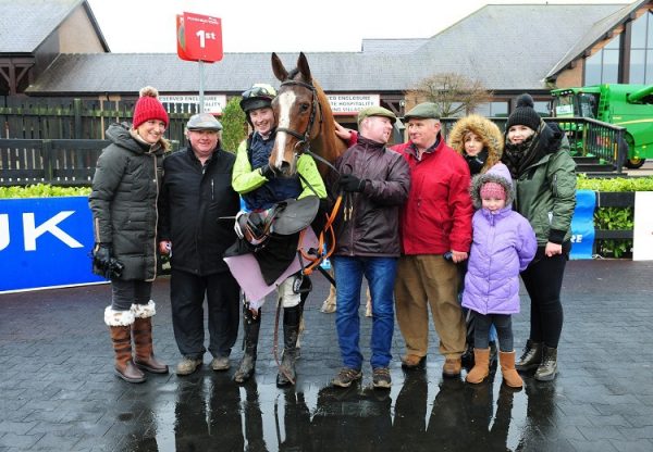 Gallahers Cross (Getaway) pictured with connections after winning his point-to-point at Punchestown