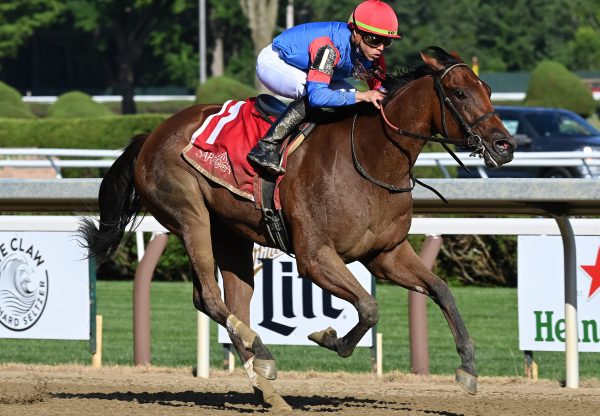 Just Cindy (Justify) winning the Gr.3 Schuylerville Stakes at Saratoga